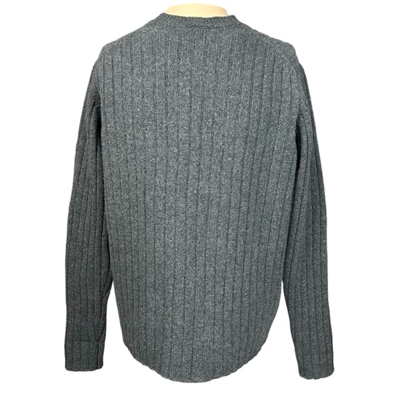 Gap Vintage Lambswool Sweater Medium Pullover Ribbed Fisherman Gray Unisex Crew - Picture 3 of 8